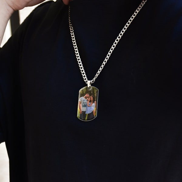 Photo Dog Tag Necklace, Customized Dog Tag Necklace with Picture, Gifts for Dad, Best Gift for Him, Boyfriend Son Husband Dad Grandad