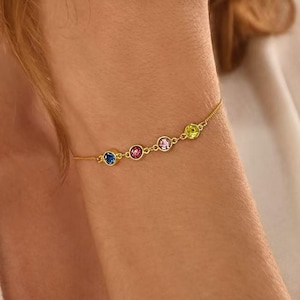 Pulseras redondas de oro con piedras de nacimiento, pulsera familiar con piedras de nacimiento, regalos personalizados, joyas con múltiples piedras de nacimiento, regalos de Navidad, regalo de cumpleaños