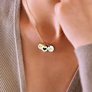 Gold Initial Discs Necklace, Personalized Multi Disc Necklace, Gifts for Her, Kids Initials Jewellery,  Engraved Necklace, Anniversary Gift