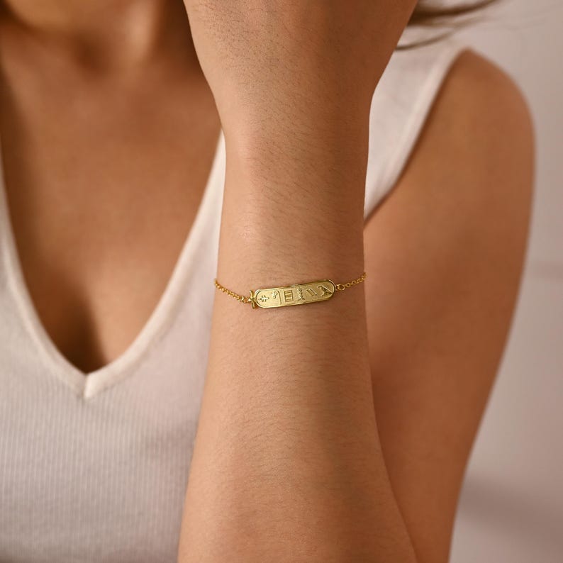 18k Gold ägyptische Kartusche Halskette, kundenspezifische ägyptische Hieroglyphische Namenshalskette, Ägypten Benutzerdefinierter Namensschmuck, personalisierte Geschenke für Sie Bild 14