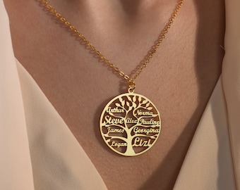 Benutzerdefinierte Familienname Halskette, personalisierte Stammbaum Halskette, Baum des Lebens Halskette mehrere Namen Halskette, Stammbaum Schmuck für Sie