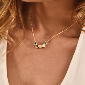 Personalised Heart Birthstone Necklace for Mom, Family Birthstone Necklace, Birthstone Gift Grandma Gift,Birthstone Jewelry Mothers Day Gift