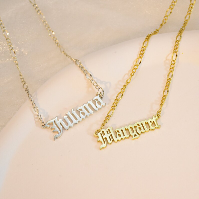 Personalized Gothic Name Necklace, Gold Name Necklace, Old English Name Necklace, Nameplate Necklace, Valentines Day Gift, Gift for Her image 4