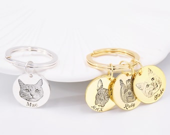 Personalized Pet Portrait Keychain, Custom Pet Keychain, Pet Portrait Engraved Keychain, Pet Lover Gifts, Pet Memorial Gifts, Christmas Gift