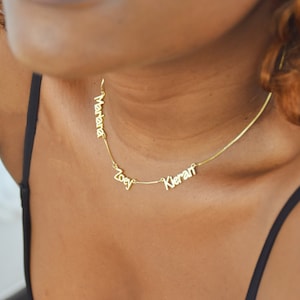 Multi Name Necklace in Box Chain, Gold Multiple Name Necklace, Custom Name Jewelry, Family Necklace, Birthday Gift for Her, Mother Necklace