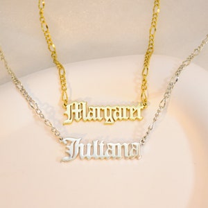 Personalized Gothic Name Necklace, Gold Name Necklace, Old English Name Necklace, Nameplate Necklace, Valentines Day Gift, Gift for Her image 3