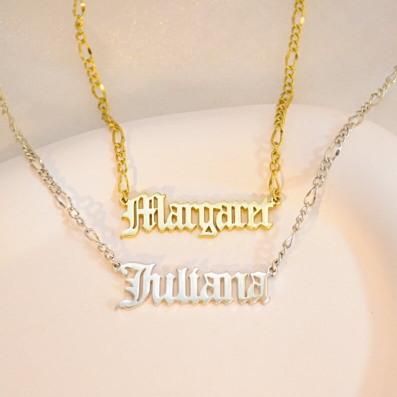 Personalized Gothic Name Necklace, Gold Name Necklace, Old English Name Necklace, Nameplate Necklace, Valentines Day Gift, Gift for Her image 3