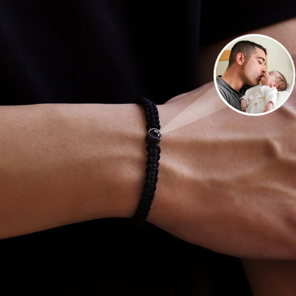 Bracciale con foto, braccialetto con immagine di proiezione personalizzata per uomo, gioielli commemorativi, regalo per la festa del papà, regalo per lui, braccialetto per fidanzato