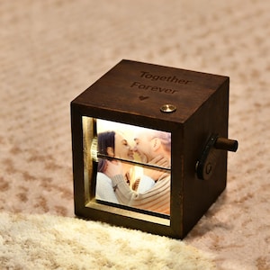 Anniversary Valentine's Day Gift, Custom Wooden Photo Book with Light, Personalized Photo Flipbook Animation Box, Crank Photobox Picture Box