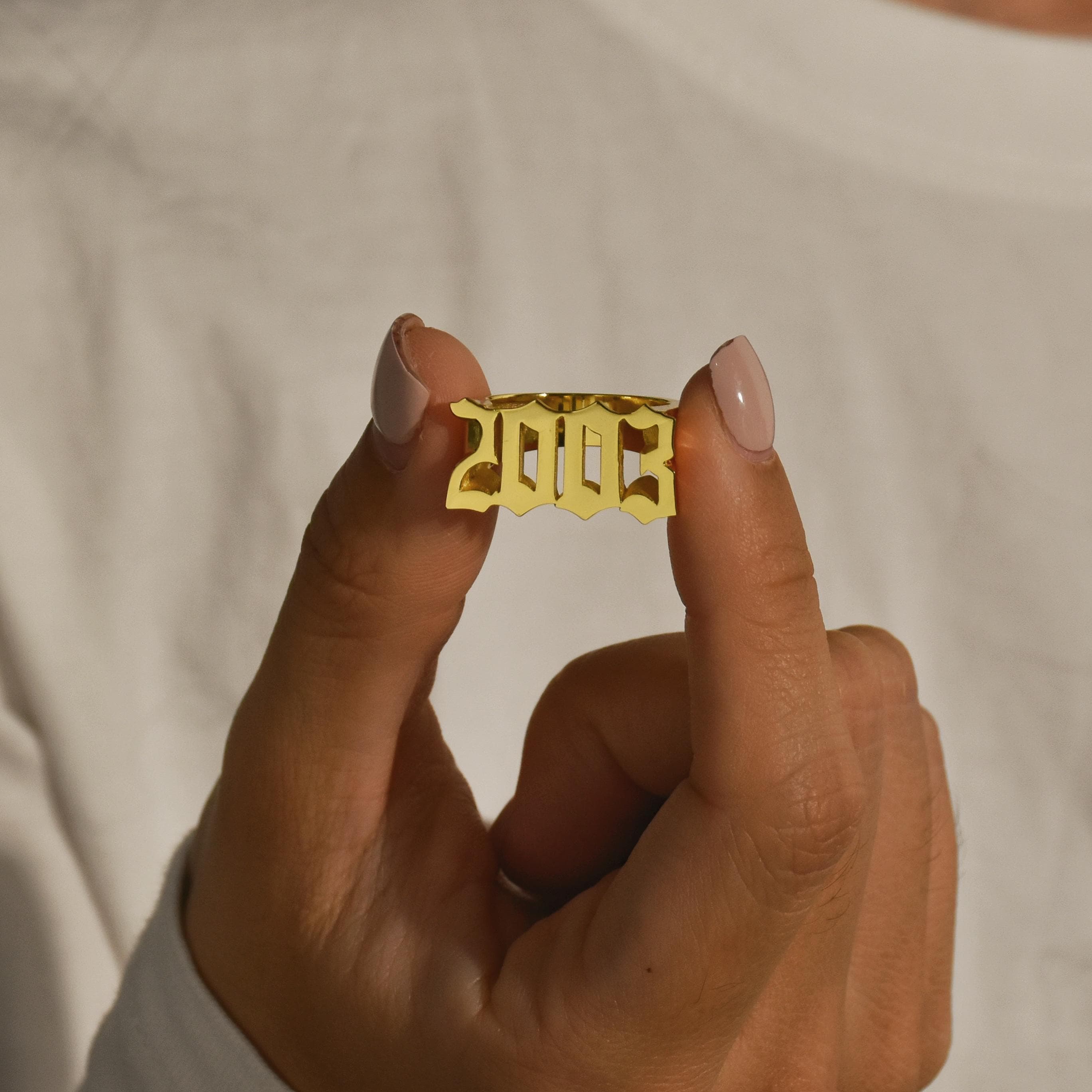 Year Ring Gothic Date Ring, Year Date Number Engraved Ring, Custom Date Ring ...