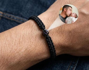 Photo Bracelet, Personalized Projection Picture Bracelet for Men, Memorial Jewelry, Dad Bracelet, Gift for Him, Father’s Day Gift for Him