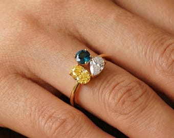 Smaragd 3 Birthstone Cluster Ring, Multi Form Edelstein Ring, Familien Birthstone Ring, Triple Birthstone Ring, Geschenk für sie, Muttertagsgeschenk