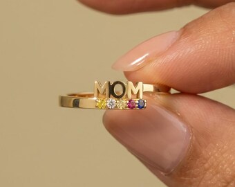 Bague avec pierre de naissance pour maman, bague de famille avec pierre de naissance, cadeau personnalisé pour maman, bijoux avec pierre de naissance, cadeau de Noël, bague avec pierres 2,3,4,5, bague pour maman