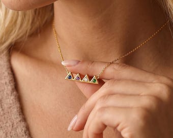 Triangle Birthstone Necklace, Family Birthstone Necklace, Mothers Necklace, Multiple Birthstone, Mom Jewelry, Birthday Gift, Christmas Gift