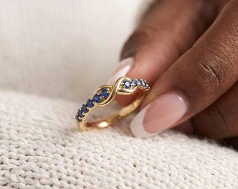 Infinity Ring, Birthstone Ring, Custom Multi Gemstone Ring, Stackable Rings, Mini Eternity Ring, Gifts for Her, Personalized Jewelry
