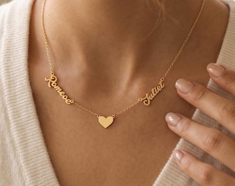 2 Names Necklace with Heart, Personalized Couple Names Necklace, Name Necklace Gift for Mom,Two Name Necklace,Gift for Wife,Mothers Necklace