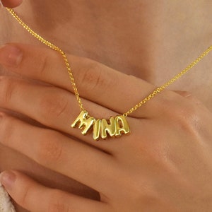 Collar con nombre de burbuja 3D personalizado, collar con letra de burbuja inicial, colgante con inicial de oro 3D, regalo personalizado, regalo de dama de honor, regalo para ella