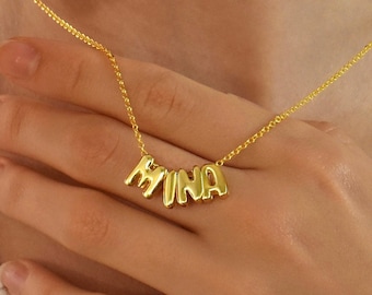 Collana con nome bolla 3D personalizzata, Collana con lettera bolla iniziale, Ciondolo iniziale in oro 3D, Regalo personalizzato, Regalo da damigella d'onore, Regalo per lei