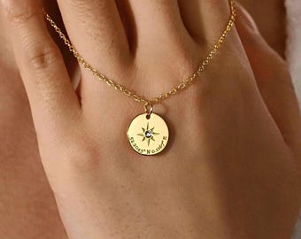 Collar de brújula, collar de graduación personalizado, collar de coordenadas personalizado, regalo de graduación de la estrella del norte, collar de viaje, regalo para ella