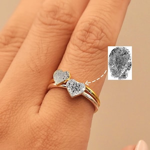 Memorial Thumbprint Ring, Sterling Silver Heart Fingerprint Ring,Custom Fingerprint Ring,Remembrance Ring,Memorial Gift,Custom Engraved Ring