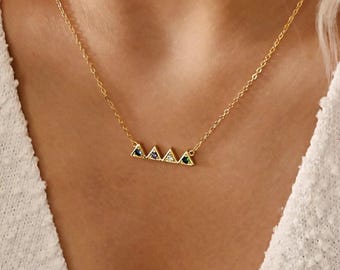 Family Birthstone Necklace, Triangle Birthstone Necklace, Mothers Necklace, Multiple Birthstone, Mom Jewelry, Birthday Gift, Christmas Gift