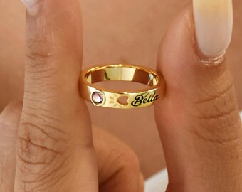 Nombre de mascota, Anillo para mascota, Joyas para mascota, Anillo para mamá de perro, Anillo para mamá de gato, Anillo con nombre y huella de pata, Anillo apilable, Regalo para la pérdida de un perro, Regalos de Navidad, Regalo conmemorativo para mascotas