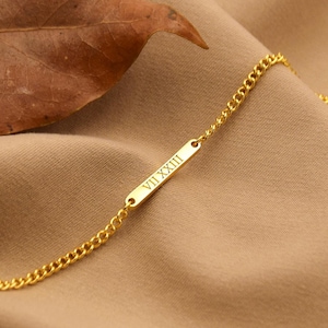 Custom Engraved Mini Bar Bracelet with Curb Chain,Personalized Bracelet for Women,Custom Word Name Bar Bracelet,Bridesmaid Gift,Gift For Her