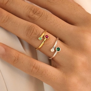 Dual Birthstones Ring, 2 Birthstone Ring, Couples Birthstone Ring, Stacking Ring, Christmas Gifts, Gift for Mom/Mother,Birthday Gift for Her