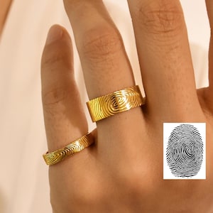 Custom Engraved Fingerprint Ring, Fingerprint Band, Dog Nose Print Ring, Promise Ring, Memorial Jewelry, Christmas Gift for Her,Couples Ring
