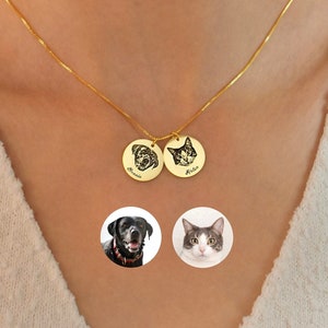 Custom Pet Portrait Name Necklace, Dog Photo Necklace, Engraved Cat Picture Necklace, Pet Memorial Necklace, Gift For Pet Lover,Gift for Her