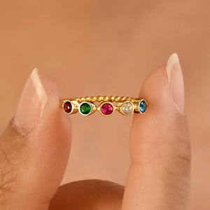 14K Gold Family Birthstone Ring, Personalized Birthstone Ring, Stacking Ring, Gift for Mom,Gift for Her, Mother&#39;s Day Gifts, Mothers Jewelry