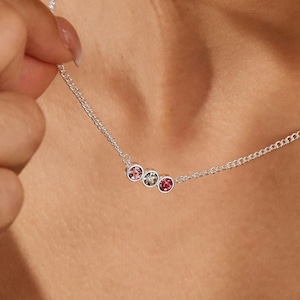 Multiple Birthstone Necklace, Custom Birthstone Necklace with Curb Chain, Bridal Gift for Grandma, Birthday Gift for Her, Gift for Women