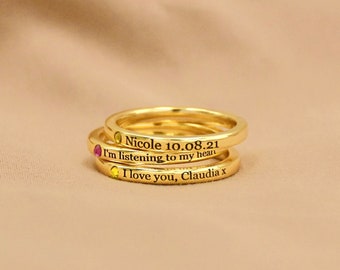 Anel de nome personalizado com pedra de nascimento, nome do bebê e pedra de aniversário, anel de pedra de aniversário, anel de mãe, anel gravado com nome, anel de família, anel de nova mãe