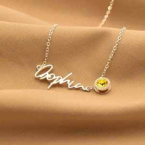 Collar con nombre de piedra de nacimiento personalizado, collar con nombre de plata personalizado, joyas personalizadas, joyas con nombre, regalo para ella, regalos personalizados