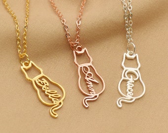 Collana personalizzata con gatto con nome, collana con silhouette di gatto, gioielli personalizzati per animali domestici, collana personalizzata con gatto, regalo commemorativo per gatto, regalo per la festa della mamma