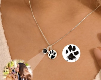 Custom Pet Photo Projection Necklace, Projection Photo Necklace, Initials and Picture Necklace, Dog memorial necklace, Gift for Pet lover