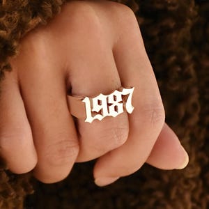 Year Date Number Engraved Ring, Gold Custom Year Ring, Numeral Jewelry, Silver Gothic Date Ring, Old English Year Ring, Bridesmaid Gift