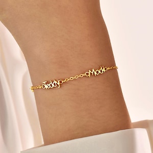 Pulsera con nombre personalizado, pulsera con varios nombres, pulsera con nombre en capas, pulsera de plata de ley, regalo para madre, regalo de Navidad, pulsera con nombre para bebé