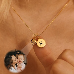 Collar con iniciales y foto personalizado, collar con proyección de letras y fotos, joyería con imagen, collar con iniciales, regalo de Navidad, regalo para ella