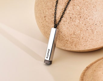 Personalized Hidden Message Necklace,Personalized 3D Bar Necklace,Secret Message Necklace,Vertical Bar Necklace,Bridesmaid Gift,Gift For Her