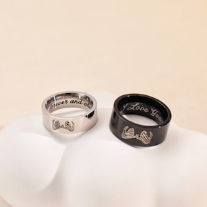Pinky Swear Couple Ring,Pinky Swear Band Black and Silver, Pinky Promise Ring for Men,Promise Rings Set,Best Friend Birthday Gift,BFF Ring