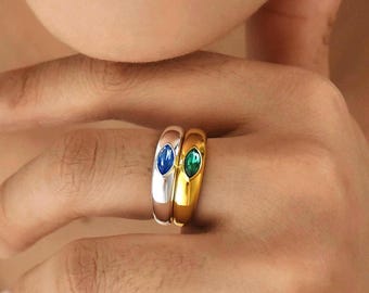 Custom Flush Birthstone Ring, Personalized Name Ring, Stacking Ring, Birthstone Jewelry,Gift for Mom,Mother Ring,New Mom Ring,Christmas Gift
