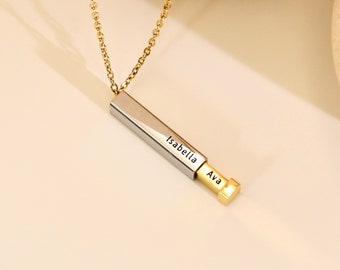 Personalized Hidden Message Necklace,Personalized 3D Bar Necklace,Secret Message Necklace,Vertical Bar Necklace,Bridesmaid Gift,Gift For Her