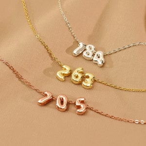 Colar de número personalizado, colar de número de anjo dourado, colar de número Lucy, colar de ano de nascimento personalizado, joias de idade, presente para ela