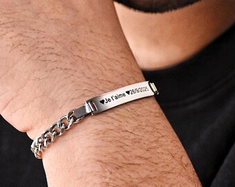 Stainless Steel Chain Wristband Bracelet – Men Women Unisex, Free Engraving
