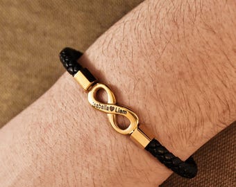 Bracelet en cuir tressé pour homme personnalisé, bracelet pour homme personnalisé, bracelet gravé pour homme, cadeau de Noël pour la fête des pères pour petit ami papa