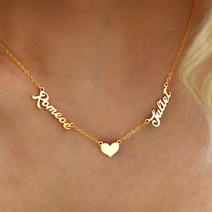 2 Names Necklace with Heart, Personalized Couple Names Necklace, Name Necklace Gift for Mom,Two Name Necklace,Gift for Wife,Mothers Necklace