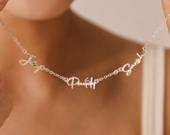 Familienname Halskette in Gold, Mehrere Namen Halskette, Benutzerdefinierte Birthstone Halskette, Kinder Namen Halskette, Geburtstagsgeschenk für Sie, Geschenke für Mama