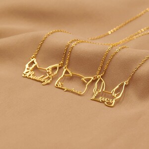 Custom Pet Ears Outline Necklace, Custom Dog Necklace, Pet Necklace with Name, Pet Jewelry, Gift for Pet Lover, Mother&#39;s Day Gift, Pet Loss
