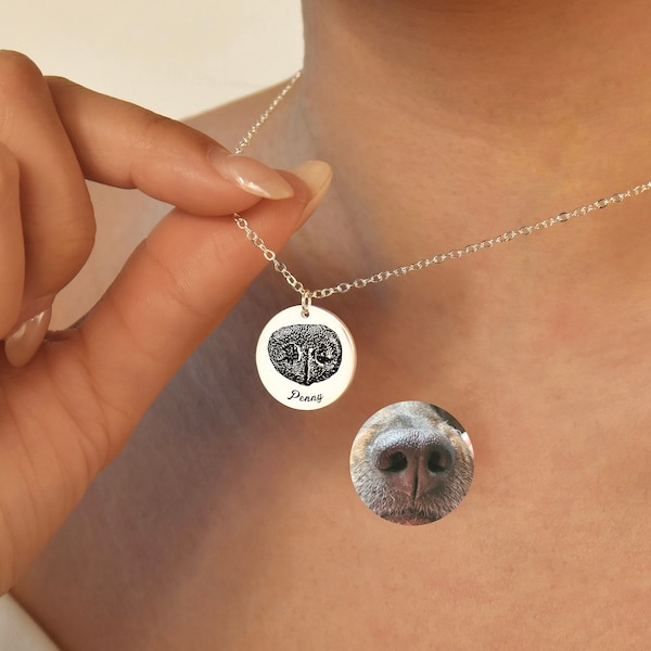 Véritable collier imprimé nez de chien, vrais bijoux imprimé nez de chien, collier commémoratif chat chien, bijoux commémoratifs pour animal de compagnie, cadeau de perte de chien, cadeau pour amoureux des animaux de compagnie